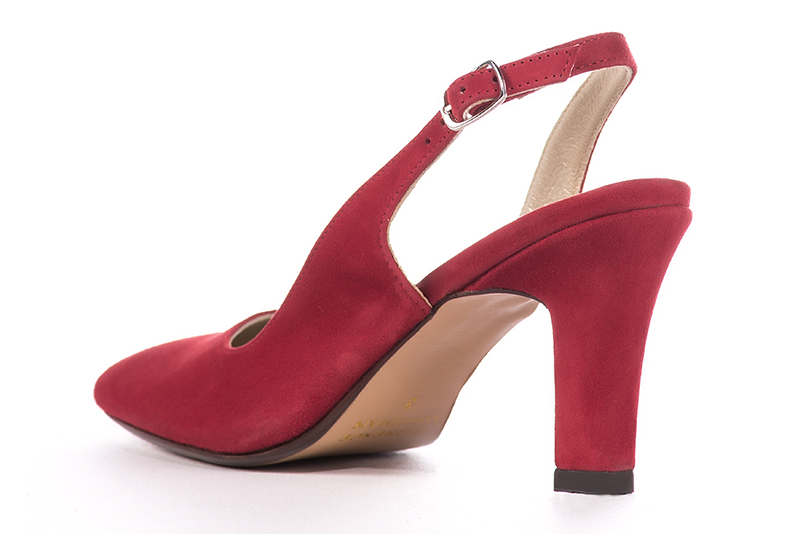 Cardinal red women's slingback shoes. Round toe. High kitten heels. Rear view - Florence KOOIJMAN
